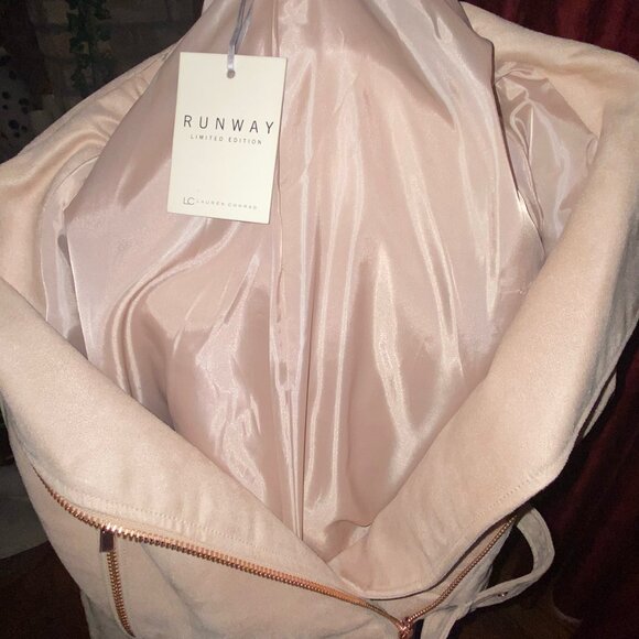 LC Lauren Conrad Runway Faux Suede Moto Jacket, NWT, Beige Taupe, Size 16 - Picture 5 of 10